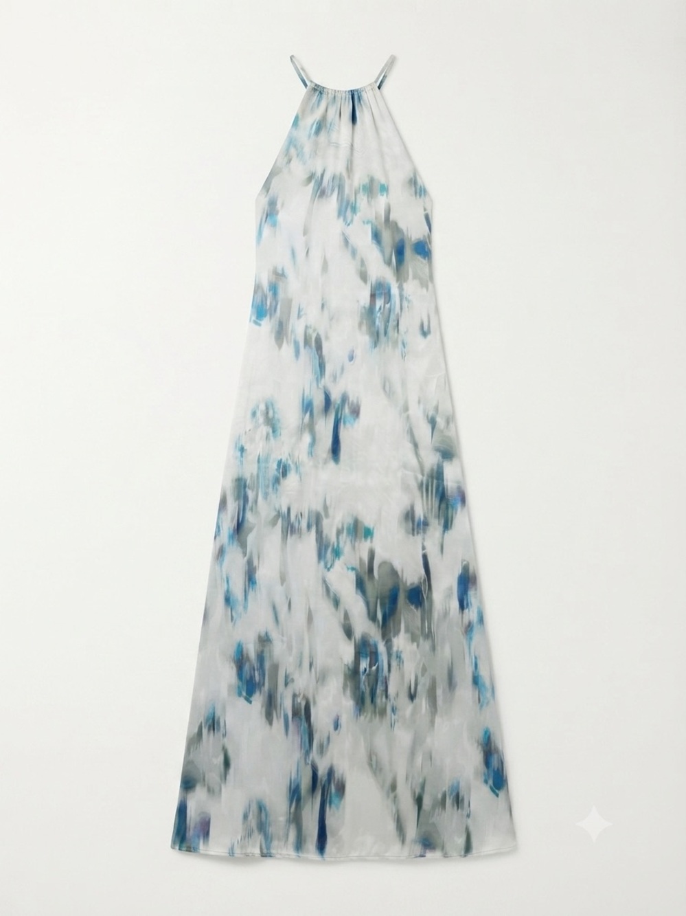 H&M Blue Abstract Print Halter Maxi Dress Size XS NWT Summer Vacation Flowy Chic